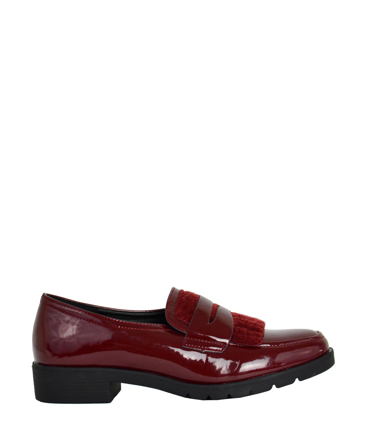 Γυναικεία χαμηλά λουστρίνι loafers μπορντό με velvet κρόσια LBS2970G